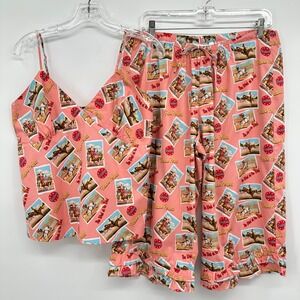 Cowgirl Cuties Pajamas PJ Set Cami Top Crop Pant Juniors L Western Cowgirl Rodeo